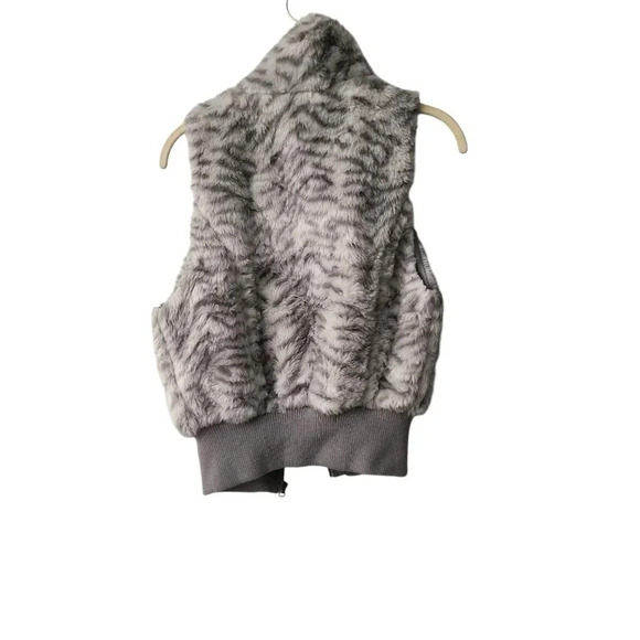 Faux Fur Animal Print Boho Festival Women's Zip Up Vest, M - Picture 2 of 9